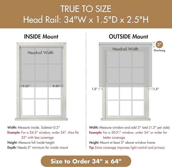 Madison Park Cordless Roman Shades, Total Blackout Window Blind Privacy Window Shades, Thermal Insulated Cordless Window Treatment for Bedroom, Living Room, Quincy, Single Panel 34" W X 64" H Grey