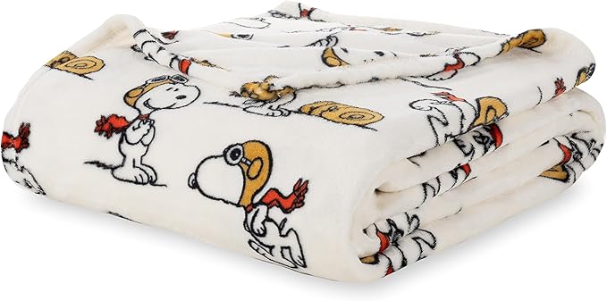 Berkshire Blanket Peanuts® VelvetLoft® Cute Character Snoopy Plush Blanket,The Flying Ace,Full/Queen 90 in x 90 in (Official Peanuts® Product)