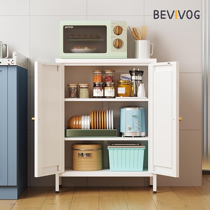 Metal Bathroom Floor Storage Cabinet,Small Storage Sideboard with 2 Doors and 2 Adjustable Shelves, 12" Small Cabinets White Freestanding Locker for Entryway,Living Room,Hallway