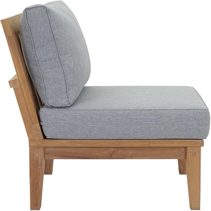 Modway EEI-1821-NAT-GRY-SET Marina Premium Grade A Teak Wood Outdoor Patio Armless Chairs-Set of 2, Natural Gray