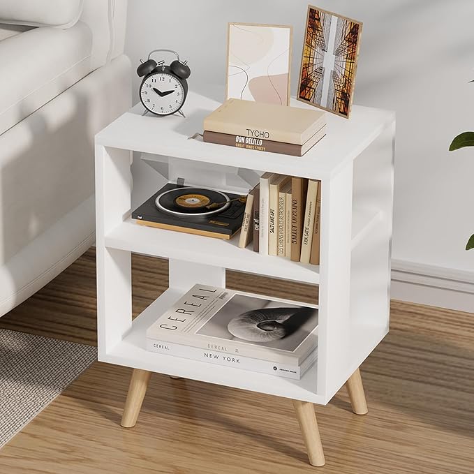 Night Stand, White Kids Nightstand, Modern End Table with Open Storage, 2-Tier Nursery Bedside Table for Small Space, Living Room, Bedroom