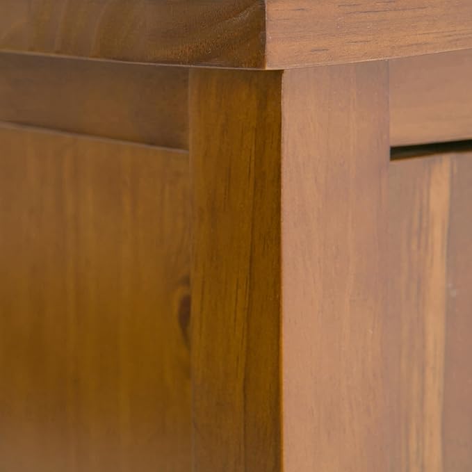 SIMPLIHOME Warm Shaker SOLID WOOD 32 inch Wide Transitional Low Storage Cabinet in Light Golden Brown for the Living Room, Entryway and Family Room