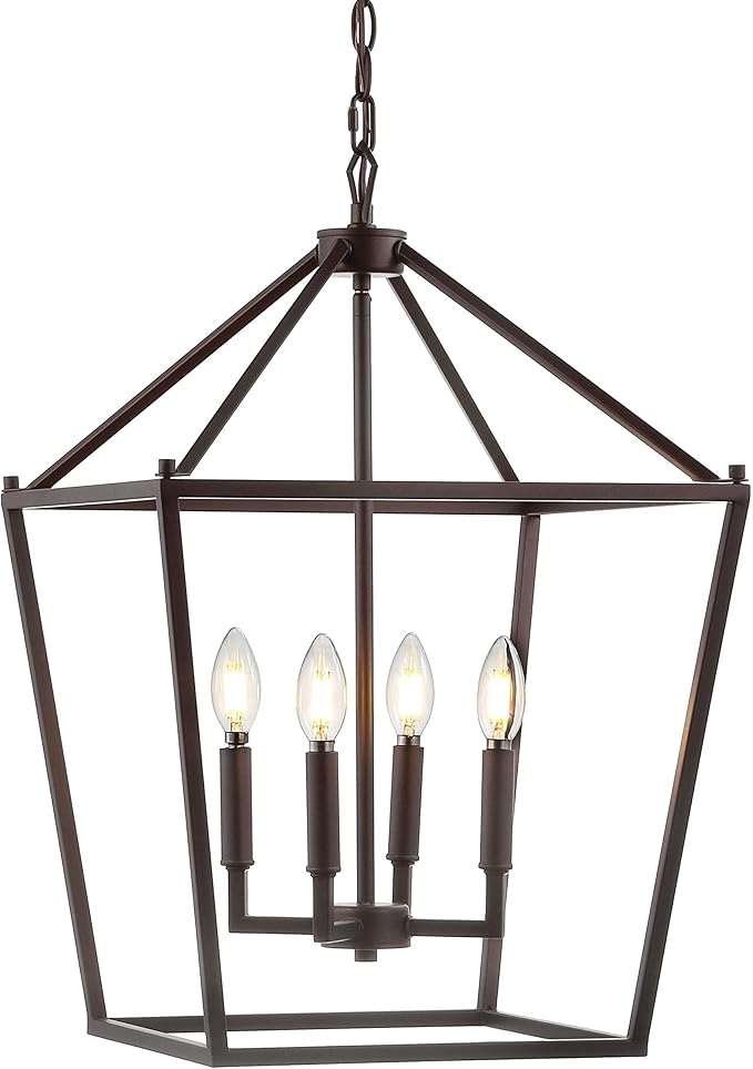 JONATHAN Y JYL7437A Pagoda Lantern Dimmable Adjustable Metal LED Pendant Classic Traditional Farmhouse Dining Room Living Room Kitchen Foyer Bedroom Hallway, 16 in, Oil Rubbed Bronze