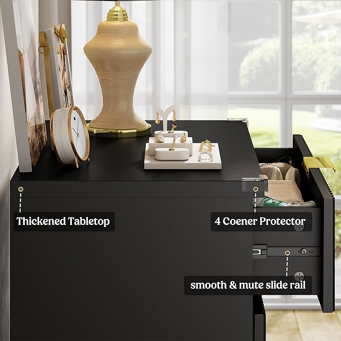 Lulive Black Dresser for Bedroom Wood Tall Dressers Drawers, Fluted Modern Dresser 5 Drawers Black