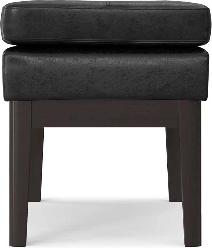 SIMPLIHOME Carlson 45-inch Wide Vegan Faux Leather Ottoman Bench in Distressed Saddle Brown with Solid Wood Frame for Living Room, Entryway, or Bedroom