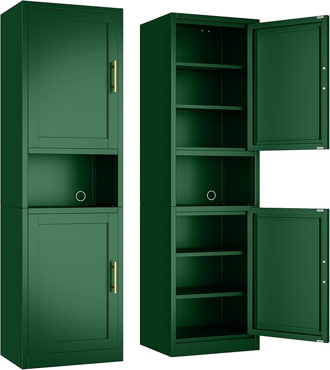 Tall Narrow Storage Cabinet 66.93" H Tall Bathroom Cabinet Metal Pantry Cabinets, 4 Adjustable Shelves for Kitchen, Home Office, Living Room, Dinning Room (20 inches Wide Green)