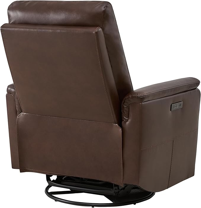 Watson & Whitely Genuine Leather Power Recliner Chairs W Power Headrest for Adults, Swivel Glider Recliner Chair W Charging Ports for Living Room, Dark Brown