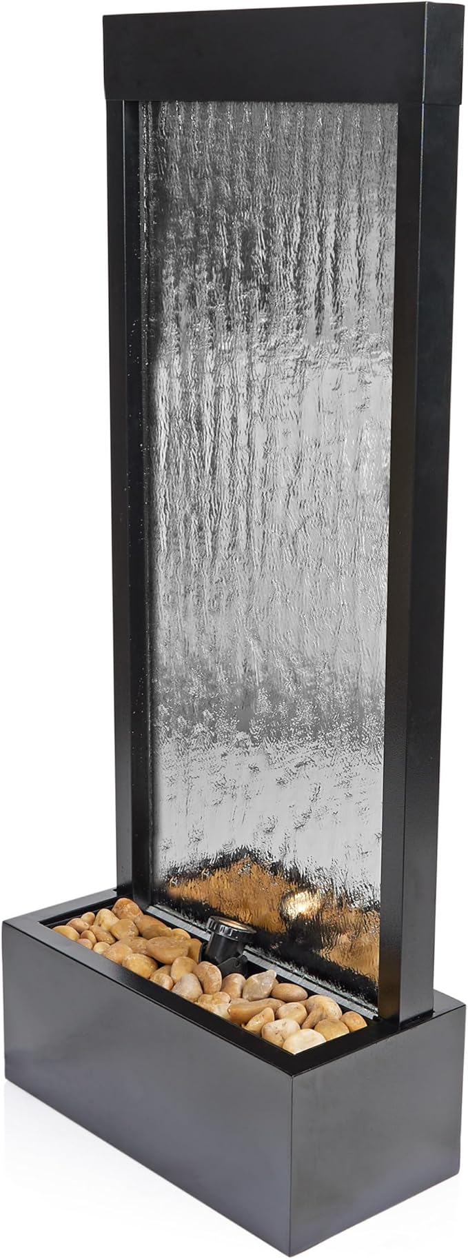 Alpine Corporation - Mirror Waterfall Fountain with Stones & Lights - Zen Indoor/Outdoor Decor for Office, Living Room, Patio, Entryway - 48 Inches (Silver)