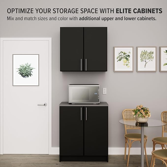 Prepac Elite 32" Storage Cabinet, Black Storage Cabinet, Base Cabinet, Bathroom Cabinet with 1 Adjustable Shelf 18" D x 32" W x 36" H, BEB-3216