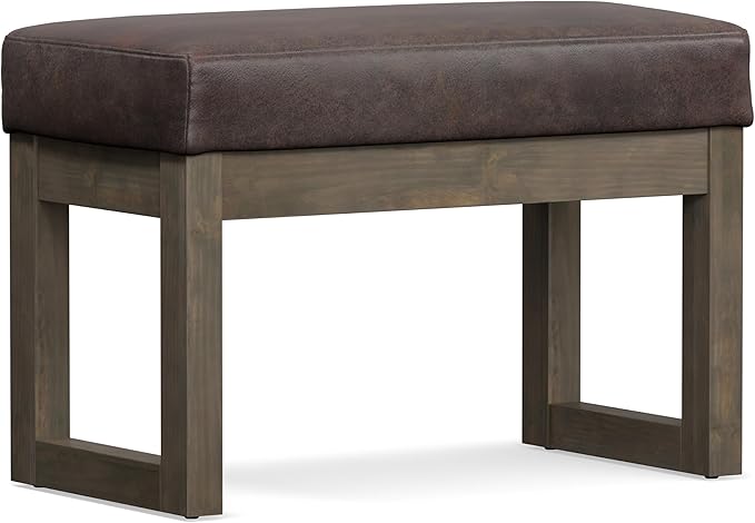 SIMPLIHOME Milltown 27 inch Wide Contemporary Rectangle Footstool Ottoman Bench in Distressed Brown Vegan Faux Leather, Assembled, for the Living Room and Bedroom