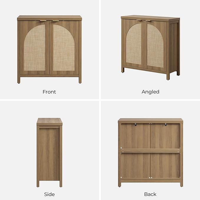 SICOTAS Rattan Sideboard Buffet Cabinet with Storage, Mid Century Modern Credenza Storage Cabinet with Arch Doors & Shelves Farmhouse Coffee Bar Media Console Cabinets for Living Room, Entryway