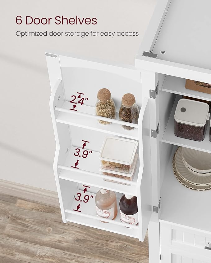 VASAGLE Pantry Cabinet, 71.7-Inch High Freestanding Tall Cupboard Storage Cabinet with a Drawer, 2 Cabinets, 4 Adjustable Shelves, 6 Door Shelves, for Living Room, Kitchen, White UBBC561P31V2