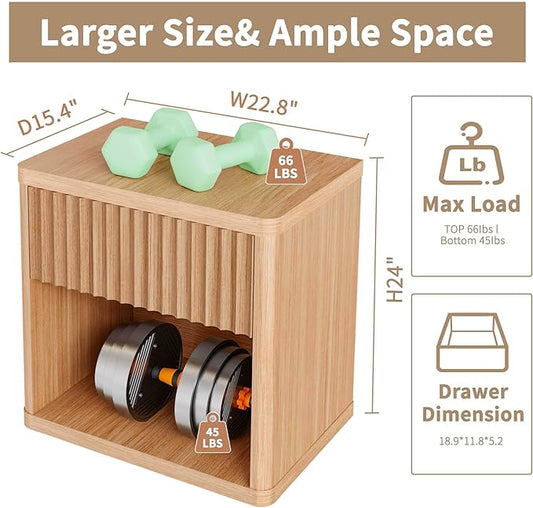 Large Modern Nightstand with Drawer Storage 22.8Inch Wide Fluted Bedside Table End Table for Bedroom, Living Room, Sofa, Couch, Home Office,Mid Century Bed Stands