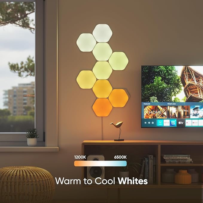 Nanoleaf Shapes LED Wall Lights, RGBW Smart Wall Panels with 16M+ Color, Compatible with Alexa & Google Assistant, Music Sync, DIY Gaming Light for Home Decor (Hexagons Smarter Kit 7 Pack)