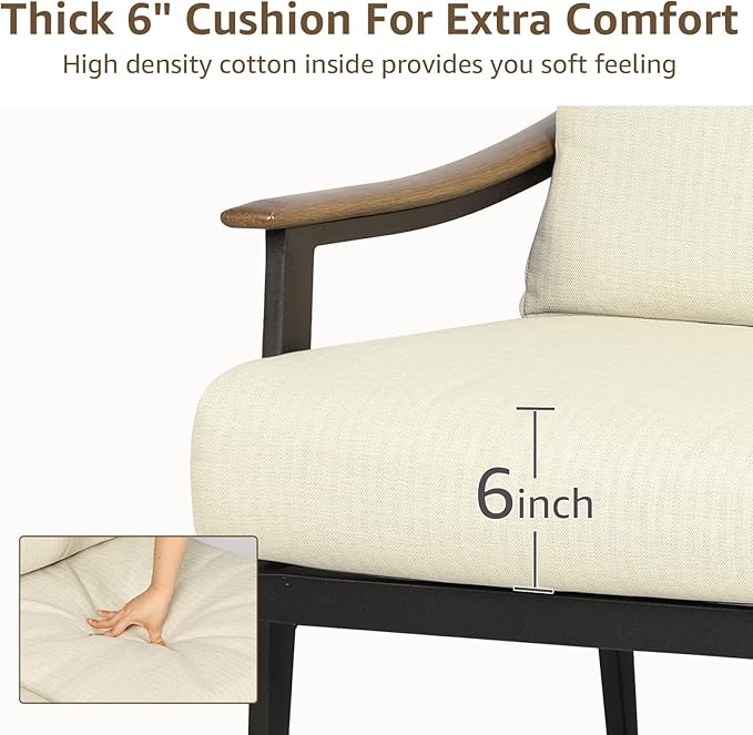 NATURAL EXPRESSIONS Patio Sofa Outdoor Furniture Metal Chair with Wicker Backrest & 6 Inches Cushion for Indoor, Front Porch, Deck, Balcony, Backyard, Sunroom, 73.35"(L) x 29.75"(W) x 33.86"(H).