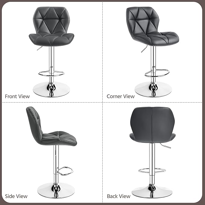 Yaheetech Bar Stools Set of 4, Adjustable PU Leather Swivel Barstools, Modern Counter Stools with Back and Footrest, Counter Height Barstools for Bar, Kitchen, Dining Room, Grey