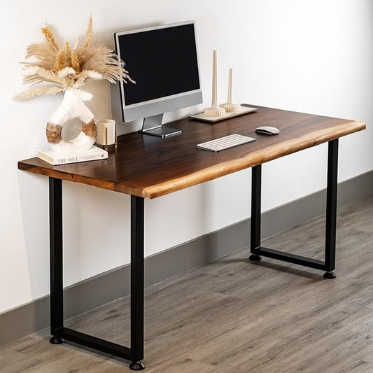 Solid Walnut Wood Computer Desk – Live Edge Wooden Home Office Desk with Sturdy Metal Legs – Handmade Real Wood Table for Work, Study, or Gaming - 48” x 27”
