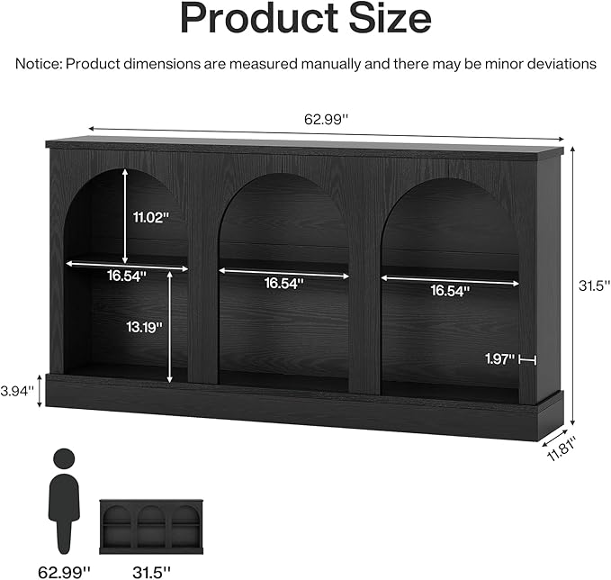 Tribesigns Farmhouse Console Table, 63-Inch Long Entryway Table with 3 Tier Storage, Wooden Rectangular Sofa Table Behind The Couch for Entrance, Hallway, Living Room, Black