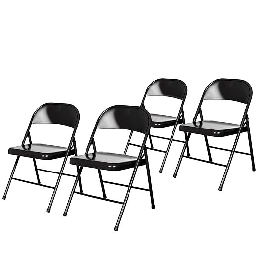 OEF Furnishings OEF900 Series Premium Lightweight All-Steel Folding Chairs (4-Pack, Black)