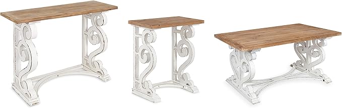 Kate and Laurel Wyldwood Rustic French Solid Wood Side Table, 24" x 14" x 12.75", White and Rustic Brown, Chic Farmhouse Inspiration, Natural Wood Top