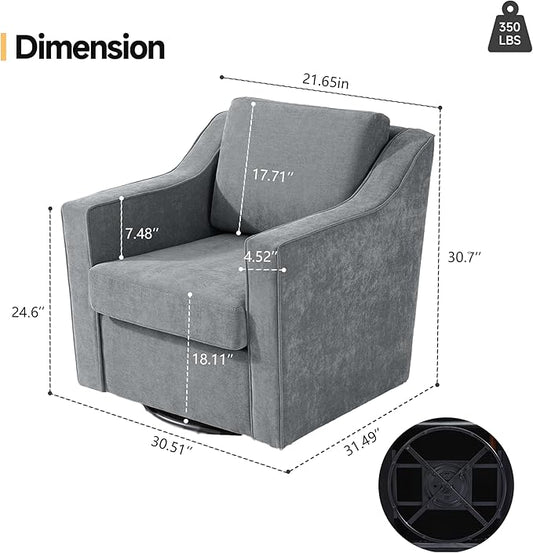 Pia Ricco 360° Swivel Accent Chair, Plush Oversized Chenille Fabric Armchair with Removable Cover for Living Room and Reception,Gary