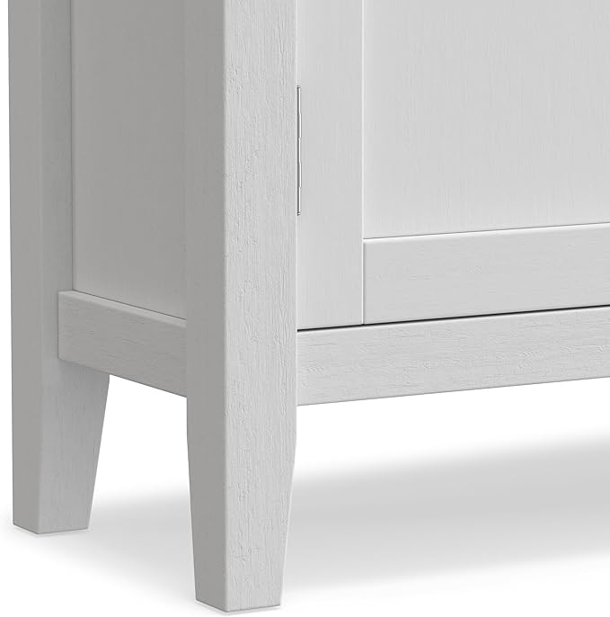 SIMPLIHOME Redmond SOLID WOOD 32 inch Wide Transitional Low Storage Cabinet in White for the Living Room, Entryway and Family Room