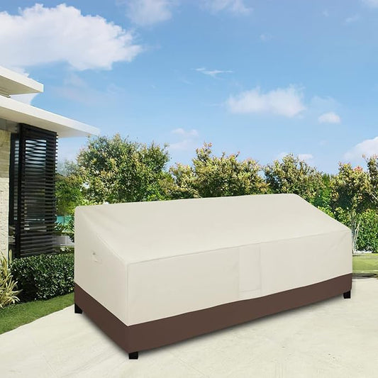 Easy-Going Waterproof Outdoor Couch Cover, Heavy Duty 3-Seater Patio Sofa Cover, Winchdproof Outdoor Furniture Cover with Air Vent (104Wx40Dx33H inch, Beige/Dark Brown)
