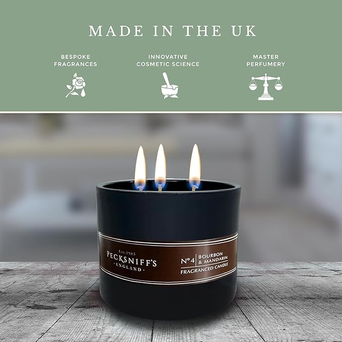 Pecksniffs Black Tall Bourbon & Mandarin Scented Candle | 3 Wicks, 283g/9.9oz