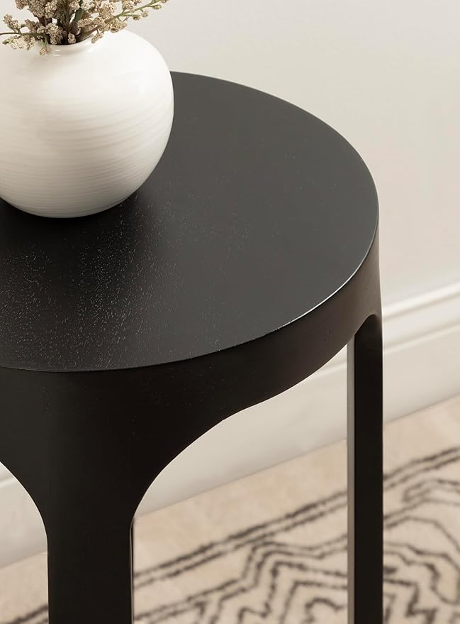 Kate and Laurel Dahl Modern Slatted Wooden Round Drink Table; 12 x 23; Black; Transitional Wood Accent Pedestal Table for Use as Living Room Plant Stand or Small Bedroom Nightstand