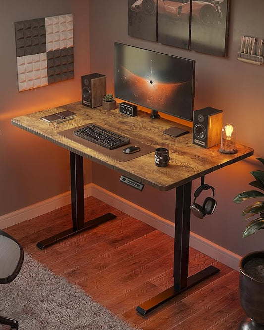 FEZIBO One-Piece Standing Desk Adjustable Height Stand up Home Office Desk, 32x20 Inch Electric Standing Computer Desk, with 4 Memory Presets, Headphone Hook, Rustic Brown