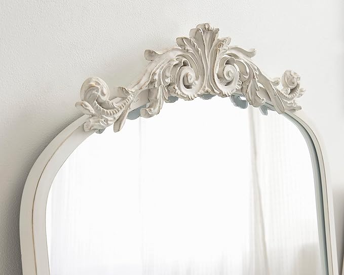 Kate and Laurel Arendahl Traditional Arch Wall Mirror; 19 x 31; Antique White; Vintage Glam Baroque-Inspired Arched Bathroom Vanity Mirror with Ornate Crown