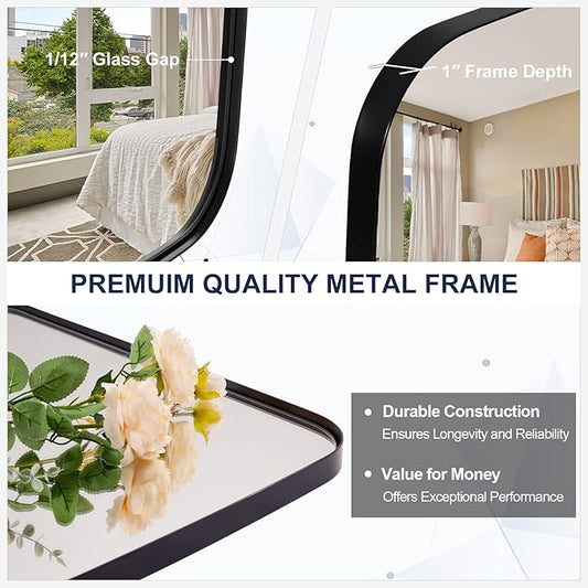 ANDY STAR Black Oblong Mirror, 36x48 Inch Black Oval Mirror for Bathroom with Stainless Steel Metal Frame, Wall Mouned for Bathroom, Living Room, Entryway