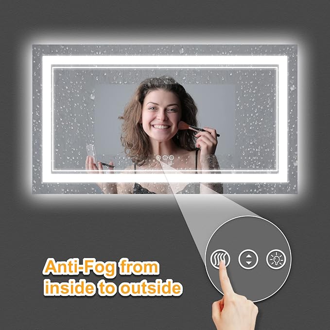 72x36 Inch LED Bathroom Mirror, Backlit and Front-lit,Large Lighted Vanity Mirror with Lights,Anti-Fog,Dimmable,ETL Listed