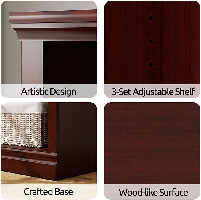 30" Bookcase, White Floor Standing Bookshelf, 2-Tier Display Shelves Open Storage Organizer, Book Case for Living Room Hallway Kitchen Home Office Bedroom, Mahogany 2 Tiers