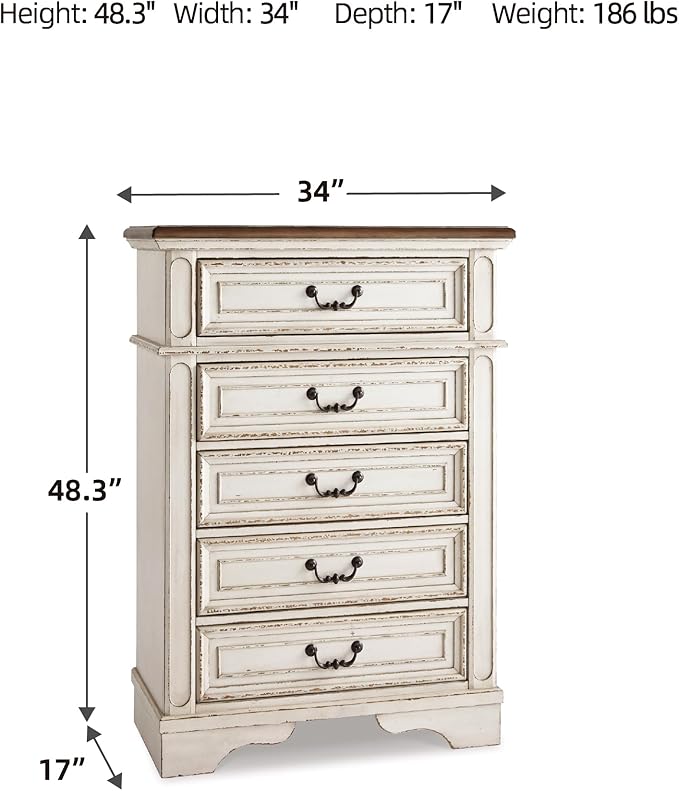 Signature Design by Ashley Realyn Vintage 5 Drawer Chest, White