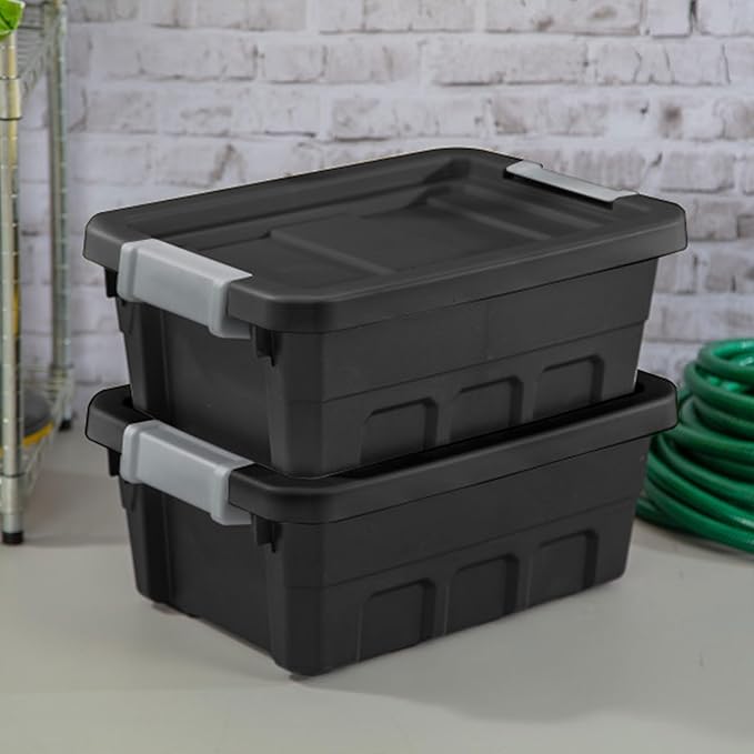 Sterilite 12-Pack Plastic Storage Bins with Lids, Stackable Containers, 4 Gallon, Black