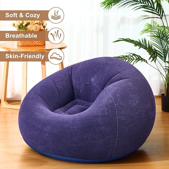 Realspring 6 Pcs Bean Bag Chairs for Adults Inflatable Chairs with Electric Air Pump,Blow up Couch Folding Portable Inflatable Couch Lazy Sofa for Reading Living Room Camping (Blue)