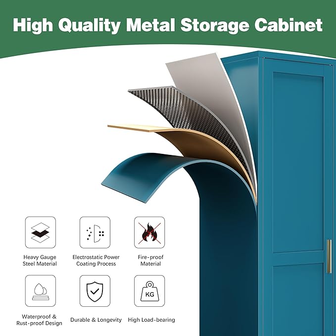 Tall Bathroom Storage Cabinet, 67" Narrow Metal Cabinets with One Door, Freestanding Tall Linen Cabinet, Skinny Metal Storage Locker for Home Office, Living Room