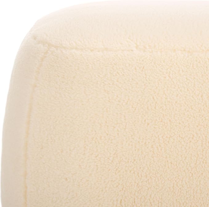 SAFAVIEH Home Collection Whitley Cream Faux Shearling/Brown Rectangular Ottoman with Solid Wood Legs