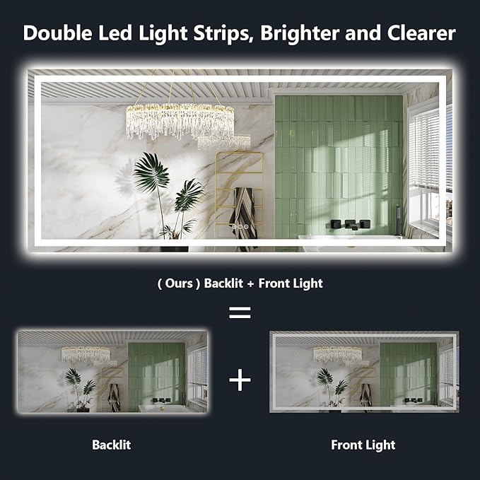 88x38 Inch LED Bathroom Mirror with Lights Front and Backlit Lighted Vanity Mirror for Bathroom Wall with 3 Colors Dimmable Anti-Fog Memory Shatter-Proof IP54 Waterproof Horizontal/Vertical