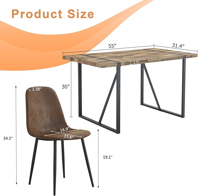 4 Chair Dining Table Set,Dinner Table Set for 4,55'' Kitchen Table and PU Leather Chairs Set of 4, 5 Piece Dining Table Set for Kitchen Dining Room