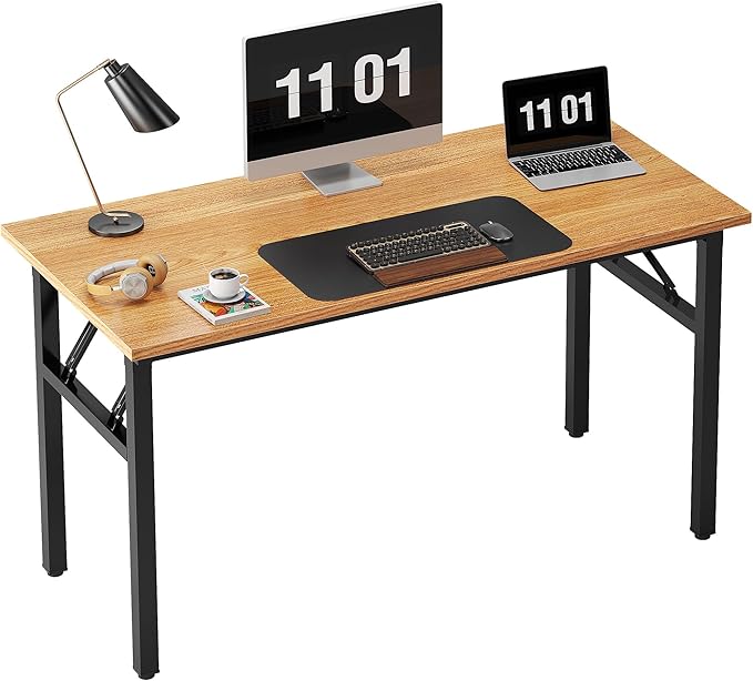 Need Home Office Desk 47 inches Folding Computer Table Workstation No Install, Teak and Black