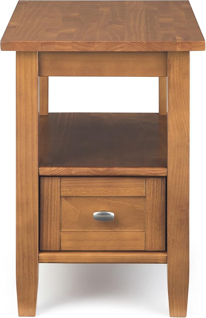 SIMPLIHOME Warm Shaker SOLID WOOD 14 inch Wide Rectangle Transitional Narrow Side Table in Light Golden Brown for the Living Room and Bedroom
