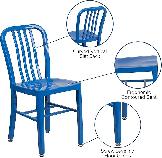 Flash Furniture Commercial Grade Blue Metal Indoor-Outdoor Chair