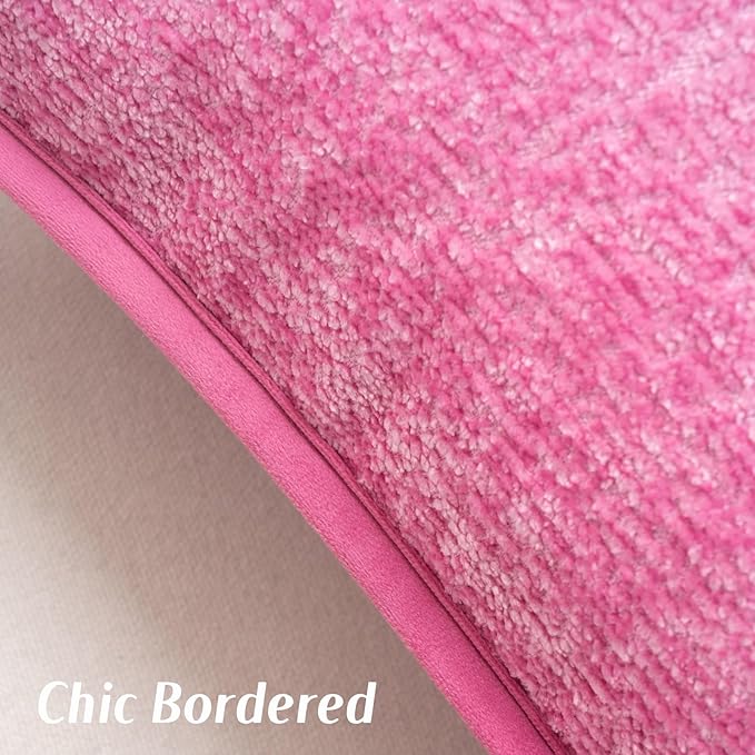 FUTEI Hot Pink Chenille Throw Pillow Covers 24x24 Inch Set of 2,Soft Cozy Bound Edge Design European Cushion Cover,Home Decor for Couch Bed Living Room
