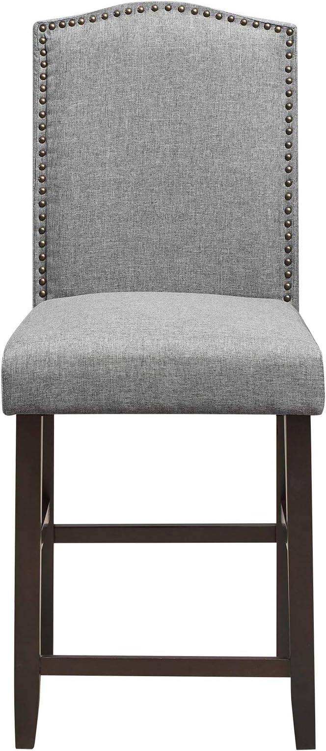 COSTWAY Bar Stools Set of 4, 25'' Upholstered Counter Height Bar Stools with S-Shaped Spring Thick Cushion, Rubber Wood Legs, High Back Leisure Chairs for Living, Kitchen, Dining Room (Grey, 4)
