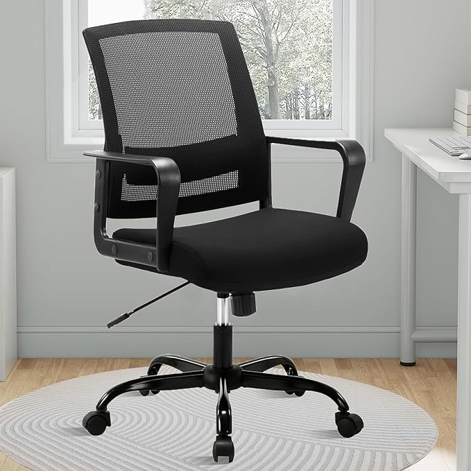 CLATINA Ergonomic Desk Chair, Mid Back Mesh Computer Chair with Lumbar Support and Armrest, Height Adjustable Swivel Chair for Home Office, Black (8PK)