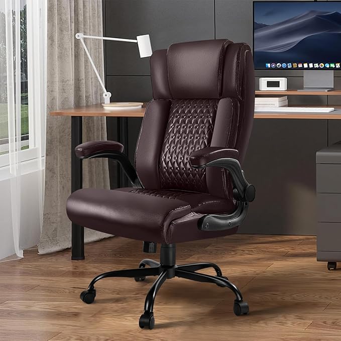 VITESSE Executive Office Chair,Heavy Duty Office Chair with Flip up Armrest,Ergonomic High Back Computer Gaming Chairs Home 400lbs, Big and Tall with Lumbar Support(Brown)