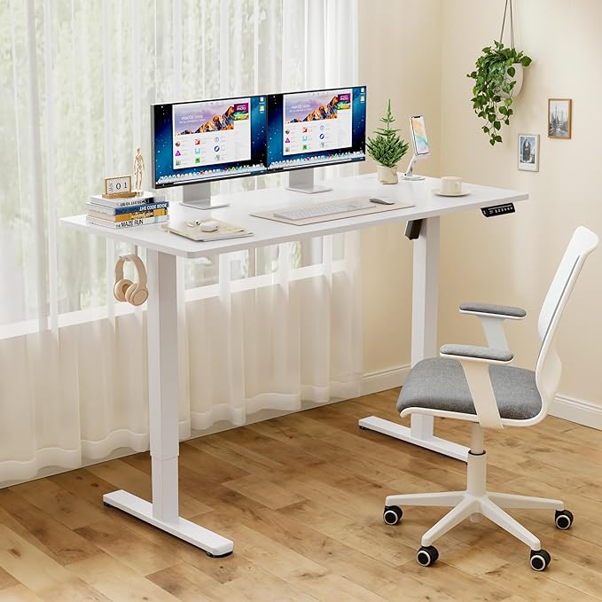 Homall Height Adjustable Electric Standing Desk, Memory Stand up Desk with Headphone Hook, Home Office Desks with Splice Board