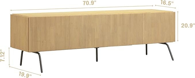 NTC Veil TV Stand with 4 Doors for TVs up to 75’’, Media Console with Vertical Groove Design and Metal Legs, Modern Entertainment Center for Living Room and Bedroom, Effortless Assembly, Sand